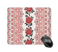 Ukrainian Embroidery Style Rose Mouse Pad Square Laptop Mouse Mat Cute Computer Mousepad Keyboard Pad Non-Slip Desk Pads for Gaming Office Work Home 25 * 30cm