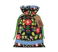 Ukrainian Embroidery Style Rose Print Christmas Bags Holiday Present Drawstring Gift Sacks Birthday Xmas Party Favors