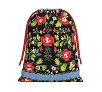 Ukrainian Embroidery Style Rose Print Drawstring Gift Bag,Party Gift Bags,Reusable Christmas Drawstring Wrapping Bags