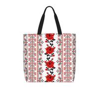 Ukrainian Embroidery Style Rose Print Large Capacity Shoulder Bag For Women Reusable Lightweight Commute Everyday Tote