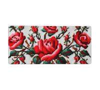 Ukrainian Embroidery Style Rose Print Mouse Pad Extra - Large Desk Mat for Office, Work - from - Home, PC Gamers & Streamers 16 x 35.5 Inch
