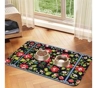 Ukrainian Embroidery Style Rose Print Pet Food Bowl Mat,Feeding Mat,Washable Feeding Mats For Dogs And Cats