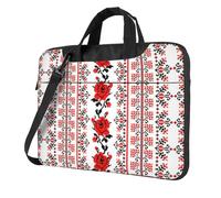 Ukrainian Embroidery Style Rose Print Structured Laptop Bag Oxford Cloth Briefcase Padded Shoulder Case