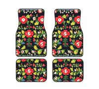 Ukrainian Embroidery Style Rose Print Stylish Car Foot Mat Set 4 Pieces Convenience Floor Mats Sedans SUV Trucks Vans