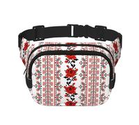 Ukrainian Embroidery Style Rose Print Unisex Square Double Layer Waist Bag Crossbody Fanny Pack Travel Workout Accessory, Black, One Size, Black, One Size