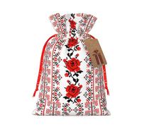 Ukrainian Embroidery Style Rose Printing 4.7x6.9 In Christmas Bag With Drawstring,Ideal For Adults To Wrap Gifts For Christmas Halloween