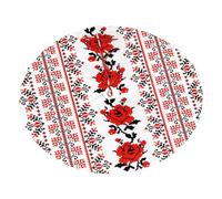 Ukrainian Embroidery Style Rose Printing Christmas Tree Skirt With 3 Red Rope Ties Xmas Trees Mat Soft Farmhouse Holiday Decoration