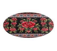 Ukrainian Embroidery Style Rose Round Area Rug Non Slip Backing Doormat Water Absorbent Plush Throw Low-Pile Non-Slip Floor Mat Carpet for Living Room Bedroom Entryway Nursery Room 80 * 80cm