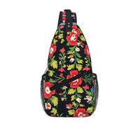 Ukrainian Embroidery Style Rose Sling Chest Bag For Men And Women Small Shoulder Bag Waterproof Mini Crossbody Daypack For Hiking