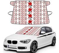 Ukrainian Embroidery Style Rose Stylish Printed Windshield Snow Cover for Cars, Car Windshield Cover for Ice, Snow & Sun, Easy Install, Universal Size with Storage Bag