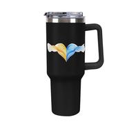 Ukrainian Flag Heart Large Capacity Car Cup 40 Oz Stainless Steel Insulated Travel Cup with Handle Straw