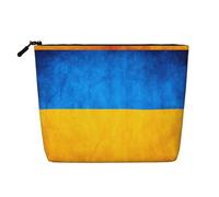 Ukrainian Flag Portable Makeup Case Fake Hemp, Women's Travel Organizer Large Capacity Zippered Pouch
