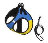 Ukrainian Flag Print Adjustable Harness Leash Set For Cats And Dogs, Soft Breathable Kitten Puppy Mesh Vest With Reflective Design, Escape-Proof Lead For Small Pets Walking Training