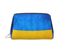 Ukrainian Flag Print Leather Makeup Bag