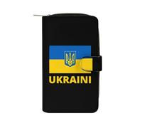 Ukrainian Flag Women's Wallet Leather Bifold Blocking Card Holder Trendy Ladies Clutch Purse 19.7x11x3.5cm