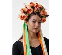 Ukrainian Floral Crown Headband with Removable Ribbons Handmade Boho Flower Wreath for Women (Apricot Meadow Bloom)
