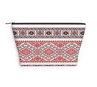 Ukrainian Theme,Cosmetic Bag for Women,Traditional Ukrainian Borders,Roomy Makeup Bags Travel Water Resistant Toiletry Bag Accessories Organizer,Red White Black