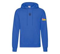 Ukrainian Trident Emblem Hoodie Split Ukraine United Kingdom Flag on Sleeve (UK, Alpha, 3XL, Regular, Regular, Ukraine Blue)
