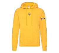 Ukrainian Trident Emblem Hoodie Split Ukraine United Kingdom Flag on Sleeve (UK, Alpha, XL, Regular, Regular, Sunflower Yellow)