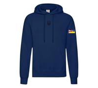 Ukrainian Trident Emblem Hoodie Split Ukraine United Kingdom Flag on Sleeve (UK, Alpha, XXL, Regular, Regular, Navy Blue)