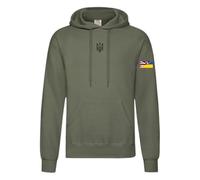 Ukrainian Trident Emblem Hoodie Split Ukraine United Kingdom Flag on Sleeve (UK, Alpha, XXL, Regular, Regular, Khaki)