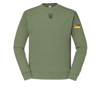Ukrainian Trident emblem Sweatshirt split Ukraine United Kingdom flag on sleeve. sizes S to 4XL fruit of Loom original Fleece Sweatshirts. (UK, Alpha, XL, Regular, Regular, Khaki)