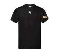 Ukrainian Trident Emblem T Shirt Split Ukraine United Kingdom Flag on Sleeve (UK, Alpha, 3XL, Regular, Regular, Black)
