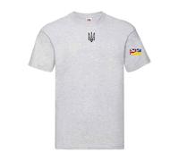 Ukrainian Trident Emblem T Shirt Split Ukraine United Kingdom Flag on Sleeve (UK, Alpha, 4XL, Regular, Regular, Grey)