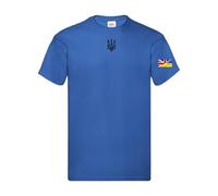 Ukrainian Trident Emblem T Shirt Split Ukraine United Kingdom Flag on Sleeve (UK, Alpha, 4XL, Regular, Regular, Blue)