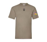 Ukrainian Trident Emblem T Shirt Split Ukraine United Kingdom Flag on Sleeve (UK, Alpha, L, Regular, Regular, Desert Khaki)