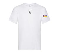 Ukrainian Trident Emblem T Shirt Split Ukraine United Kingdom Flag on Sleeve (UK, Alpha, M, Regular, Regular, White)