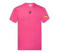 Ukrainian Trident Emblem T Shirt Split Ukraine United Kingdom Flag on Sleeve (UK, Alpha, XL, Regular, Regular, Pink)