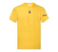 Ukrainian Trident Emblem T Shirt Split Ukraine United Kingdom Flag on Sleeve (UK, Alpha, XXL, Regular, Regular, Yellow)