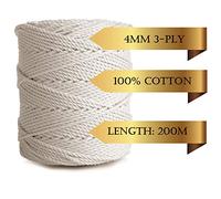 UKropes Macrame Cord 4mm * 200m. 3-ply Twisted Macrame Cotton Rope, Craft String for Knitting, Crochet, Macramé for Handmade Wall Hanging, Dream Catcher, Plant Hangers, Kit, DIY projects (4mmx200m)