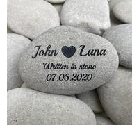 UKTMALL Personalised Engraved Natural stone, Painted Black, Othing Stone, Wedding Stone, Pebble, Marriage Anniversary & Birthday, Date, Grave Marker, Memorial, Thank you gift