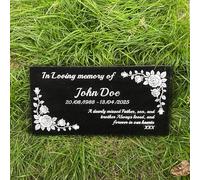 UKTMALL Personalised Natural Granite Memorial Plaque,18 Floral Frame,Multiple Size, Granite Headstone, Engraved, Crematorium, Grave Marker, Garden Memorial Stone,