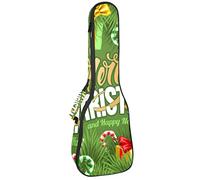 Ukulele Bag Merry Christmas And Happy New Year Green Background Pattern Ukulele Case for Soprano Tenor Concert 23 Inch 10MM Thick Soft Padded Adjustable Straps Gig Bag