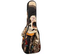 Ukulele Bag, Ukulele Case for Soprano Tenor Concert 23 Inch 10MM Thick Soft Padded Adjustable Straps Gig Bag, Day of the Dead Skull Skeleton Couple