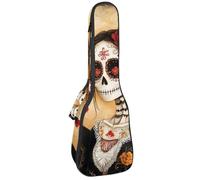 Ukulele Bag, Ukulele Case for Soprano Tenor Concert 23 Inch 10MM Thick Soft Padded Adjustable Straps Gig Bag, Day of the Dead Skull Skeleton