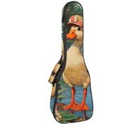 Ukulele Bag, Ukulele Case for Soprano Tenor Concert 23 Inch 10MM Thick Soft Padded Adjustable Straps Gig Bag, White Ducks with Hats