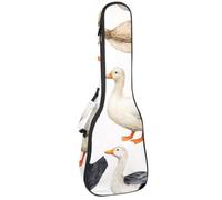 Ukulele Bag, Ukulele Case for Soprano Tenor Concert 23 Inch 10MM Thick Soft Padded Adjustable Straps Gig Bag, Black White Indian Runner Ducks