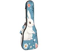 Ukulele Bag, Ukulele Case for Soprano Tenor Concert 23 Inch 10MM Thick Soft Padded Adjustable Straps Gig Bag, White Rabbits Easter Eggs Florals