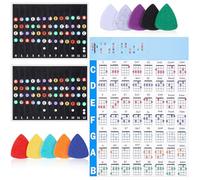 Ukulele Beginner's Kit, 1 Pcs Chord Chart, 2 Pcs Self Adhesive Guitar Fretboard Stickers, 10 Picks, Color Coded Note Decals, Chord Fret Stickers for Beginner Learner Practice, Guitar learning Tools