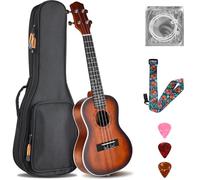 Ukulele Children Adults Guitar Children 23 Inch Soprano Ukulele Handcraft Mahogany Wood Hawaiian Guitar with Strings Strap Picks Gig Bag Small Instrument Beginners Children's Guitar from 6 Years, Red
