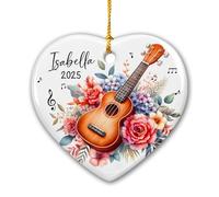 Ukulele Christmas Ornament, Personalized Ukulele Player Ceramic Ornament Xmas 2025, Ukulele Musical Instrument Ornament Gifts for Music Lovers Men Women, Custom Name & Year Ukulele Keepsake Ornament