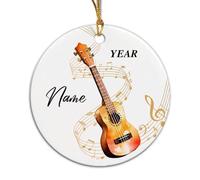 Ukulele Christmas Tree Hanging Ornament Ceramic Christmas Decorations Double Sided Xmas Pendant For New Years Kitchen Holiday