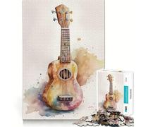 Ukulele Jigsaw Puzzles 1000 Cognitive Skill Toy Smooth Burr Free Surface Relaxing Indoor Group Activity (38x52cm)
