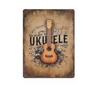 Ukulele Music Notes Flowers Vintage Metal Tin Sign Plaque | Wall Decor for Cafe, Club Bar, Office, Home Garden Metal Poster 4x16Inch or 8x8inch