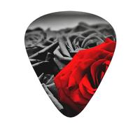 Ukulele Plectrums, Guitar Players Sampler 12 Piece, for Acoustic, Bass, and Electric Guitars-Black White and Red Roses print