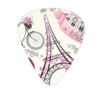 Ukulele Plectrums, Guitar Players Sampler 12 Piece, for Acoustic, Bass, and Electric Guitars-Paris Eiffel Tower Flower print
